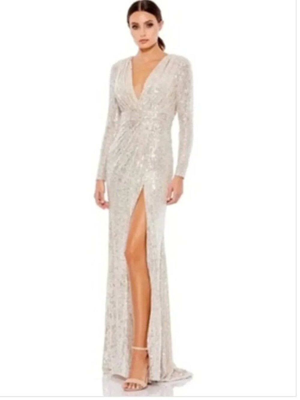 Ieena for Mac Duggal Dress Sequined Long Sleeve Evening Gown Maxi NWT 4
